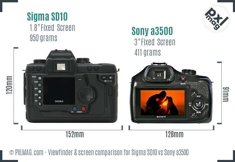 Sigma SD10 vs Sony a3500 Screen and Viewfinder comparison