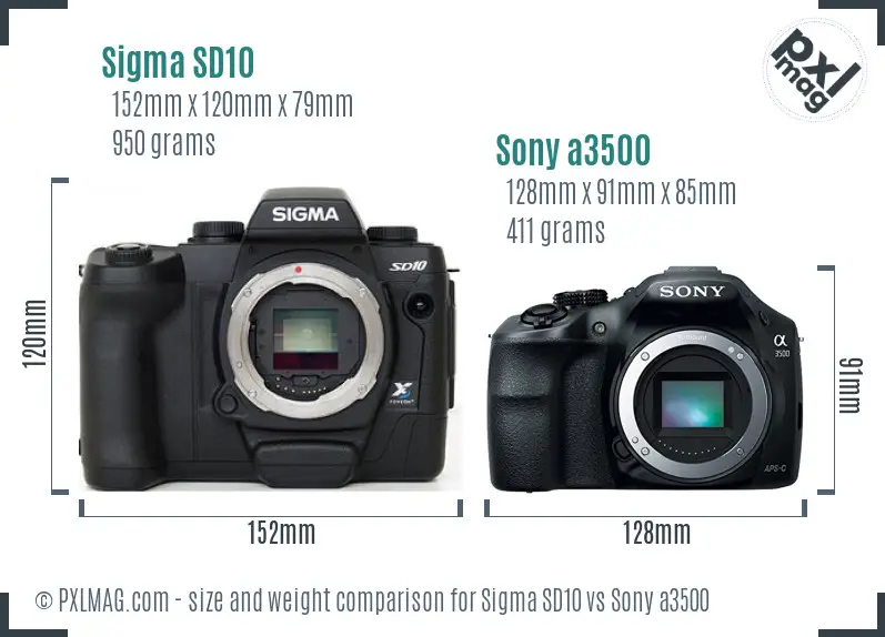 Sigma SD10 vs Sony a3500 size comparison