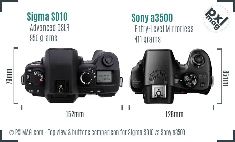 Sigma SD10 vs Sony a3500 top view buttons comparison