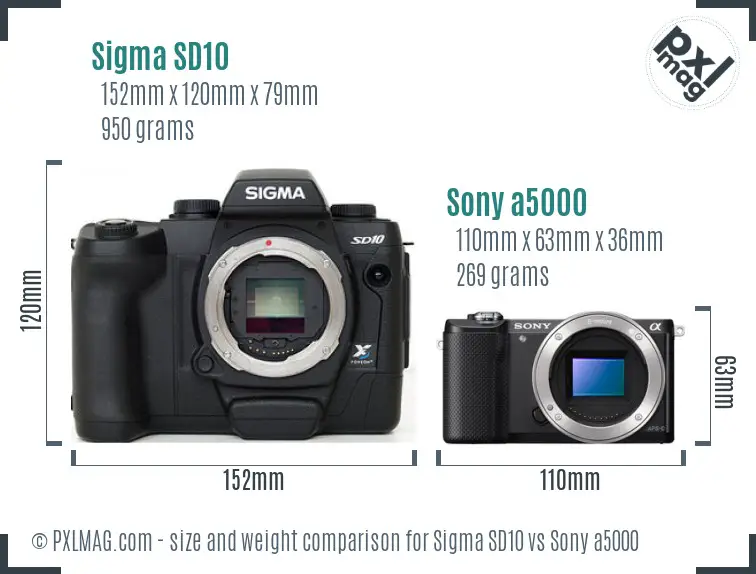 Sigma SD10 vs Sony a5000 size comparison