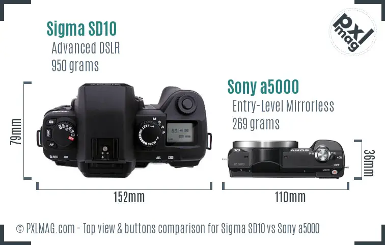 Sigma SD10 vs Sony a5000 top view buttons comparison