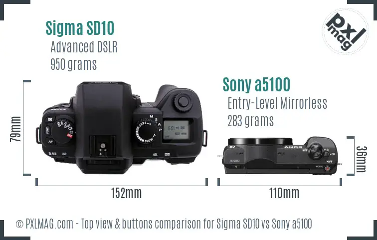 Sigma SD10 vs Sony a5100 top view buttons comparison