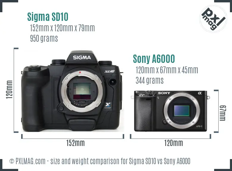 Sigma SD10 vs Sony A6000 size comparison