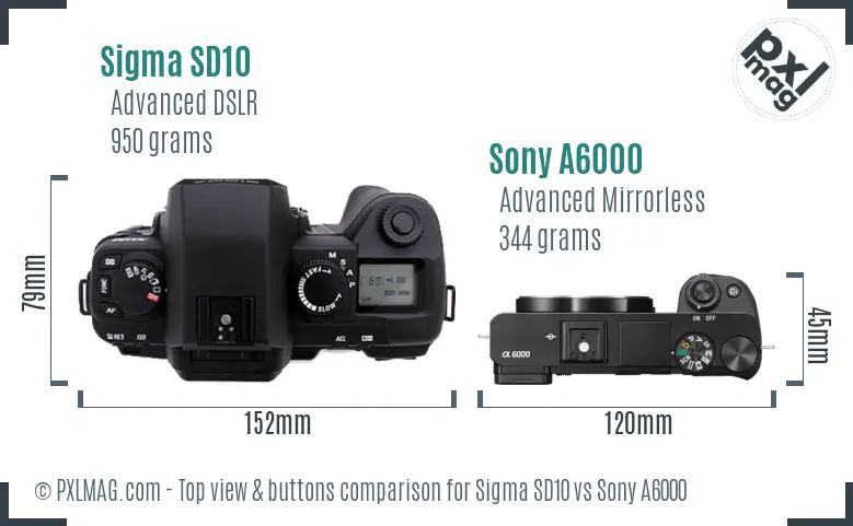 Sigma SD10 vs Sony A6000 top view buttons comparison