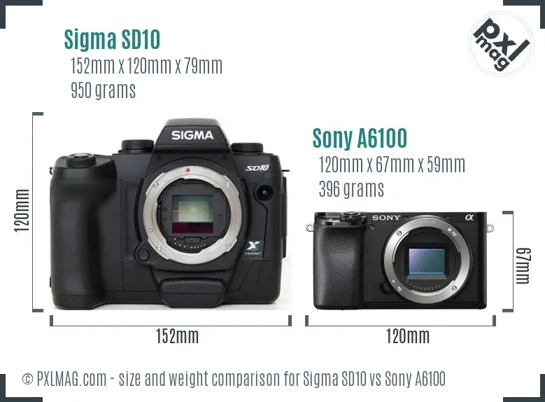 Sigma SD10 vs Sony A6100 size comparison