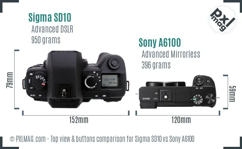 Sigma SD10 vs Sony A6100 top view buttons comparison