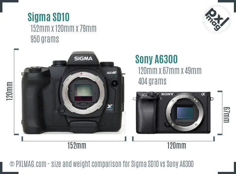 Sigma SD10 vs Sony A6300 size comparison Sigma SD10 vs Sony A6300 size comparison