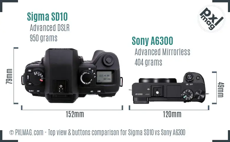 Sigma SD10 vs Sony A6300 top view buttons comparison Sigma SD10 vs Sony A6300 top view buttons comparison