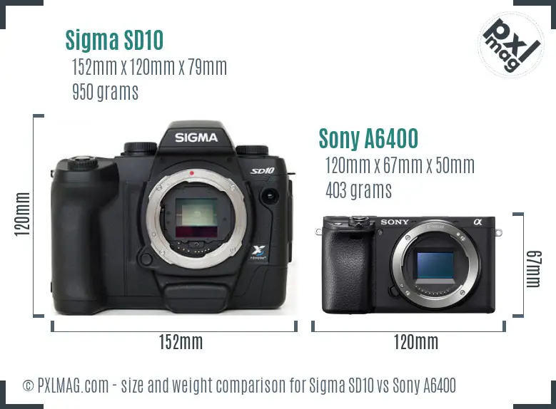 Sigma SD10 vs Sony A6400 size comparison