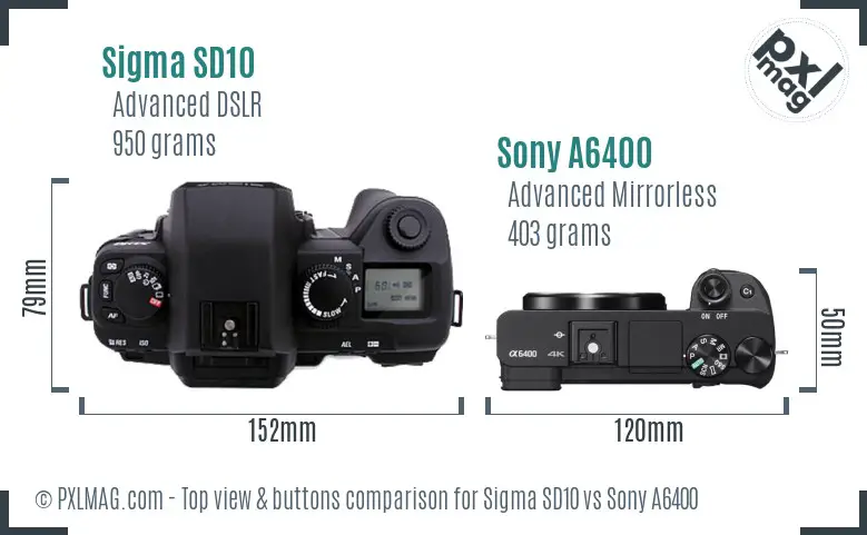 Sigma SD10 vs Sony A6400 top view buttons comparison