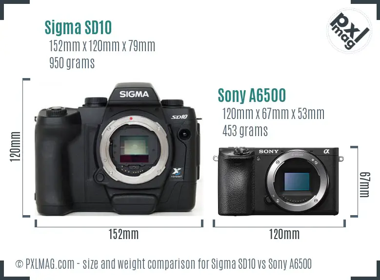 Sigma SD10 vs Sony A6500 size comparison