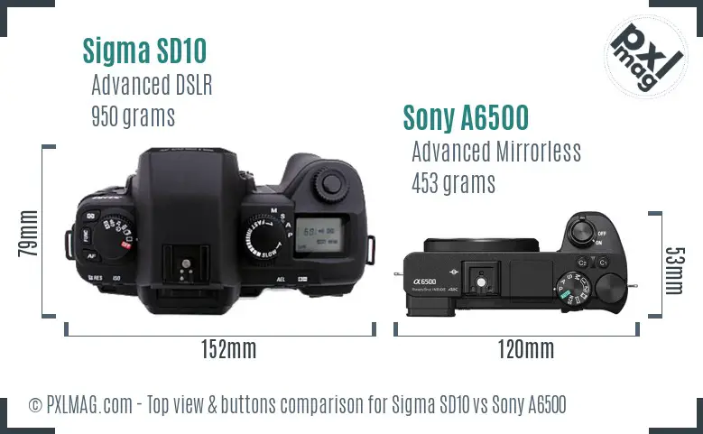 Sigma SD10 vs Sony A6500 top view buttons comparison
