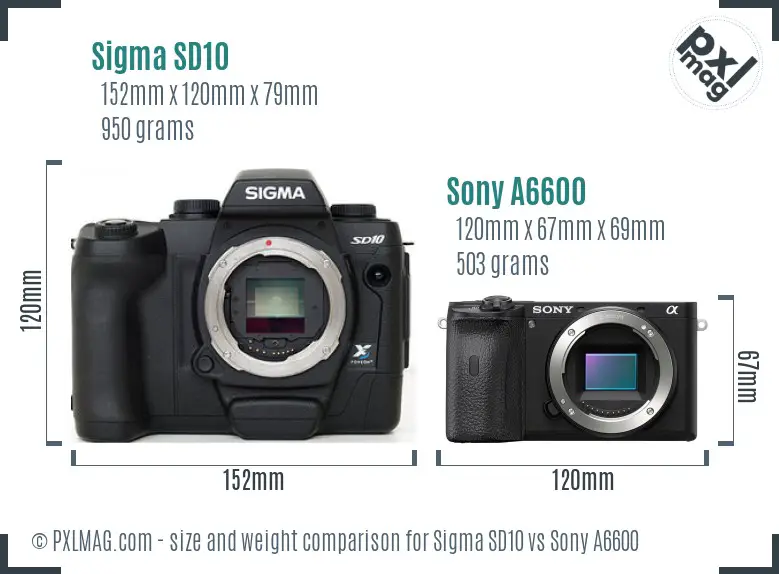 Sigma SD10 vs Sony A6600 size comparison