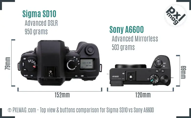 Sigma SD10 vs Sony A6600 top view buttons comparison