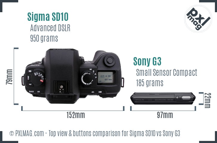 Sigma SD10 vs Sony G3 top view buttons comparison
