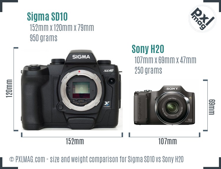 Sigma SD10 vs Sony H20 size comparison