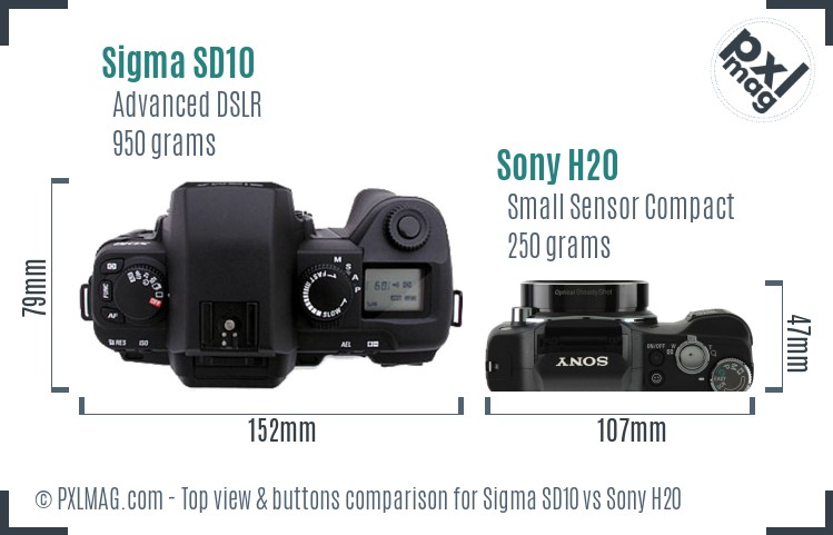 Sigma SD10 vs Sony H20 top view buttons comparison