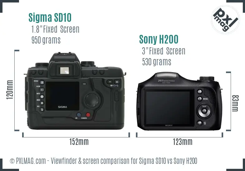 Sigma SD10 vs Sony H200 Screen and Viewfinder comparison Sigma SD10 vs Sony H200 Screen and Viewfinder comparison