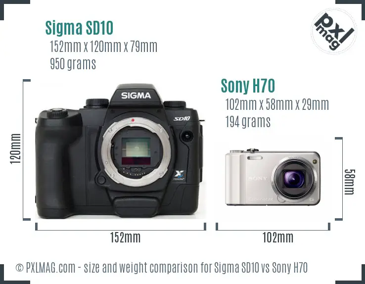 Sigma SD10 vs Sony H70 size comparison