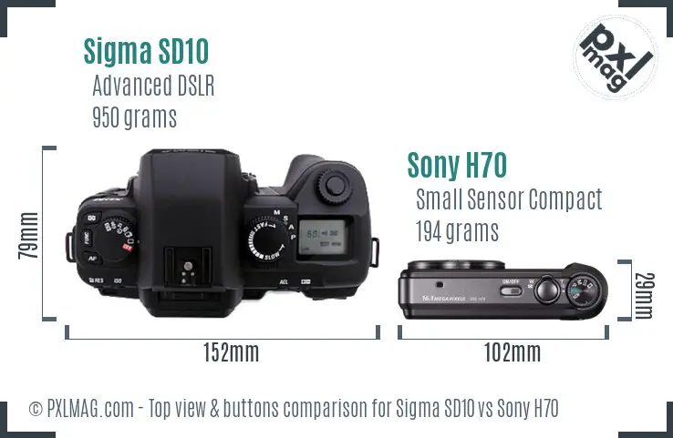 Sigma SD10 vs Sony H70 top view buttons comparison