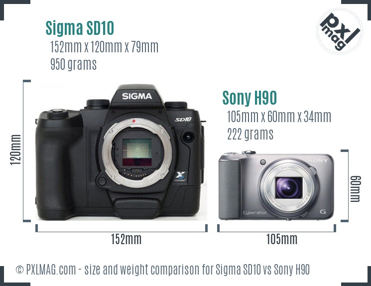 Sigma SD10 vs Sony H90 size comparison Sigma SD10 vs Sony H90 size comparison