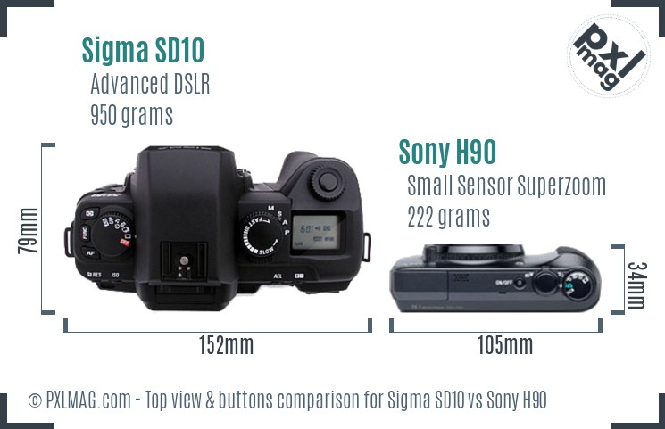 Sigma SD10 vs Sony H90 top view buttons comparison