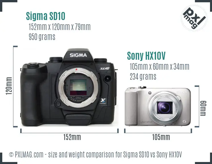 Sigma SD10 vs Sony HX10V size comparison Sigma SD10 vs Sony HX10V size comparison