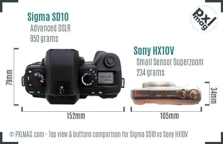 Sigma SD10 vs Sony HX10V top view buttons comparison Sigma SD10 vs Sony HX10V top view buttons comparison