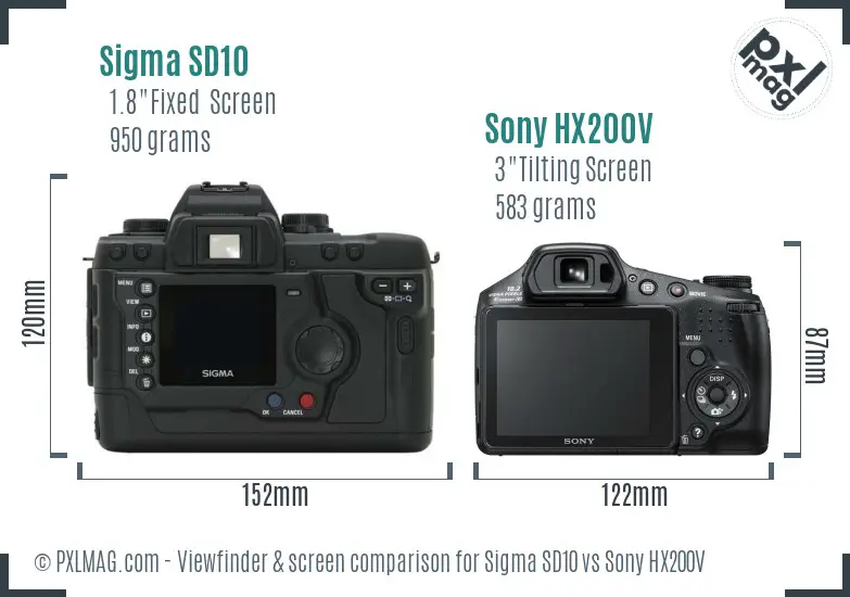 Sigma SD10 vs Sony HX200V Screen and Viewfinder comparison