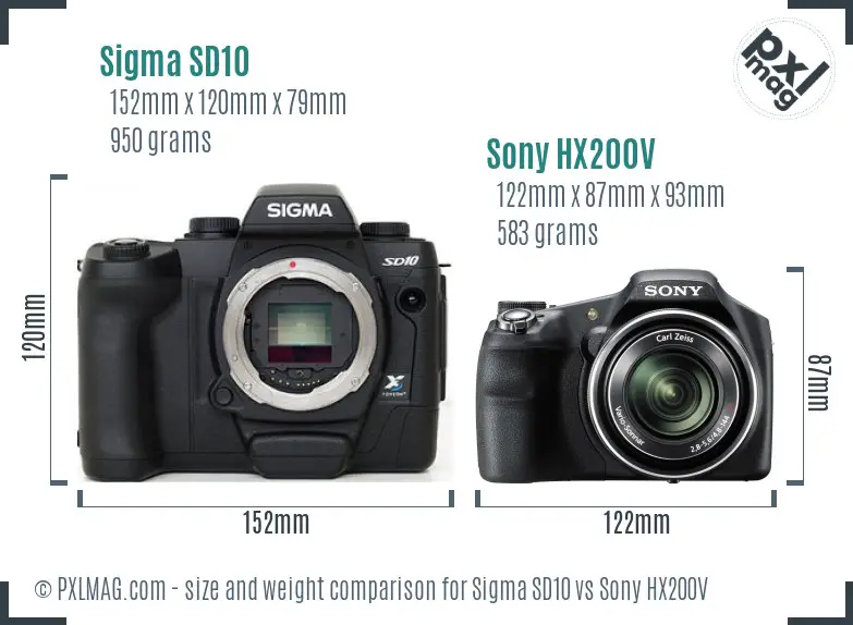 Sigma SD10 vs Sony HX200V size comparison