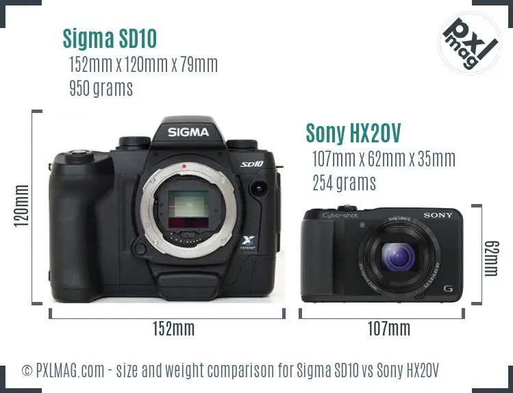Sigma SD10 vs Sony HX20V size comparison