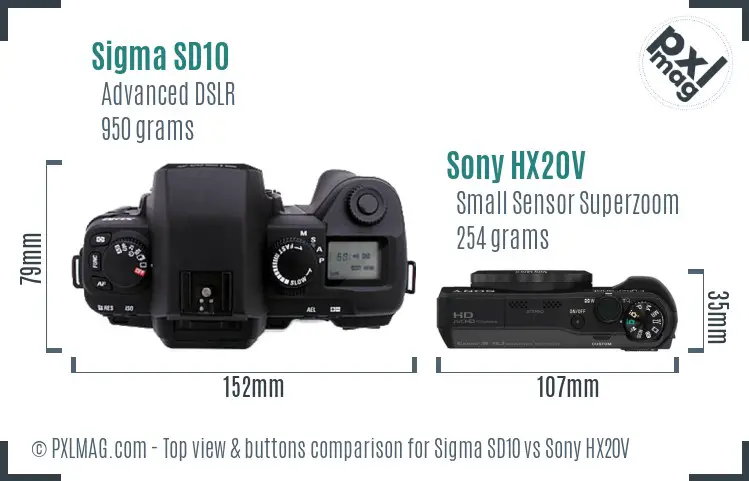 Sigma SD10 vs Sony HX20V top view buttons comparison