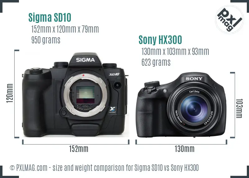Sigma SD10 vs Sony HX300 size comparison