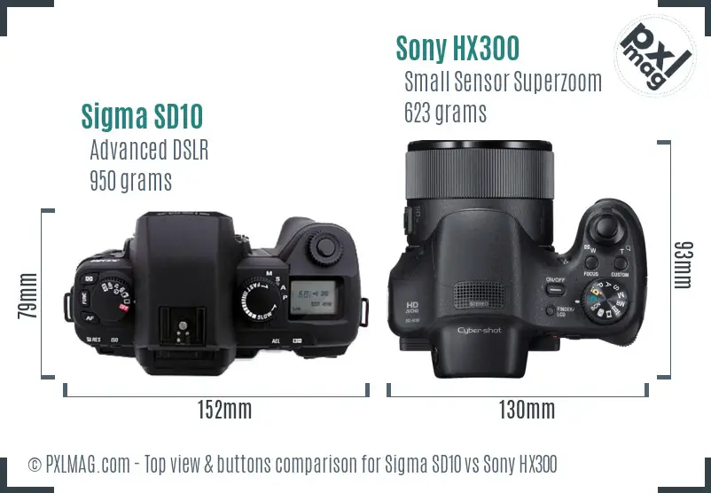 Sigma SD10 vs Sony HX300 top view buttons comparison