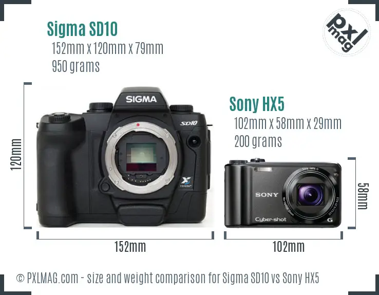 Sigma SD10 vs Sony HX5 size comparison Sigma SD10 vs Sony HX5 size comparison