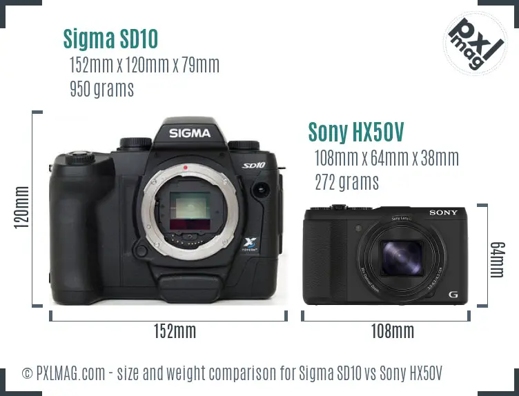 Sigma SD10 vs Sony HX50V size comparison