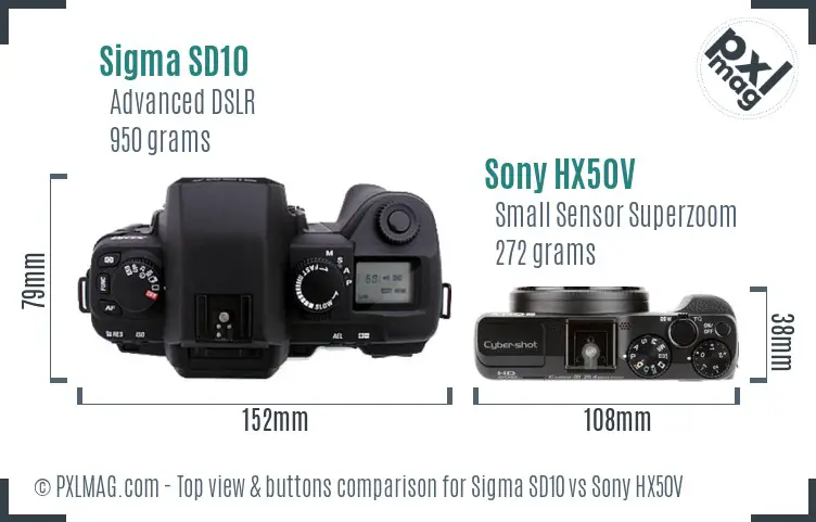 Sigma SD10 vs Sony HX50V top view buttons comparison