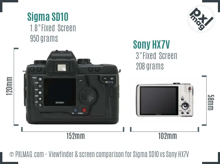 Sigma SD10 vs Sony HX7V Screen and Viewfinder comparison