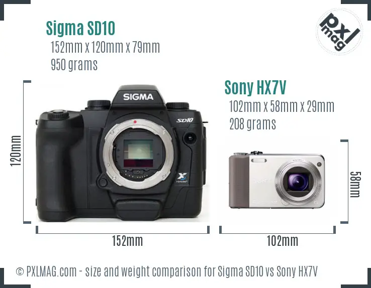 Sigma SD10 vs Sony HX7V size comparison