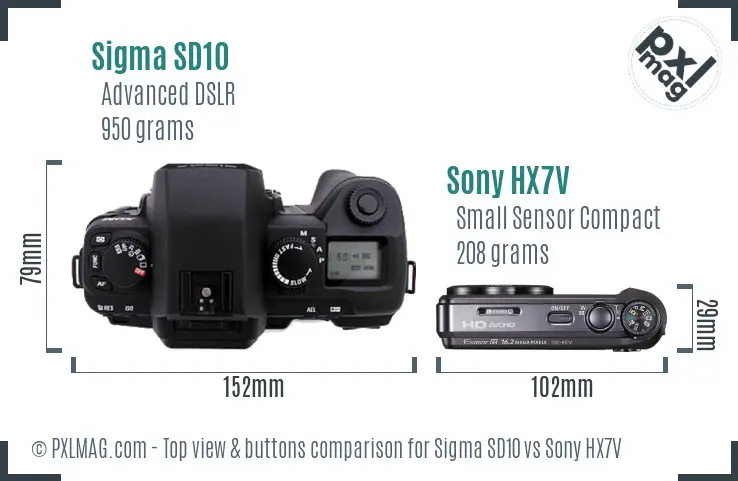 Sigma SD10 vs Sony HX7V top view buttons comparison