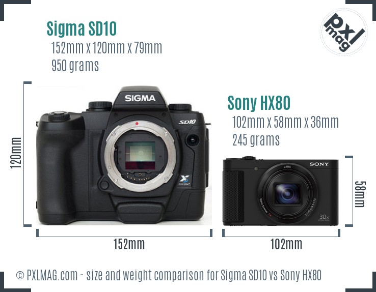 Sigma SD10 vs Sony HX80 size comparison Sigma SD10 vs Sony HX80 size comparison