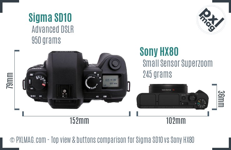 Sigma SD10 vs Sony HX80 top view buttons comparison