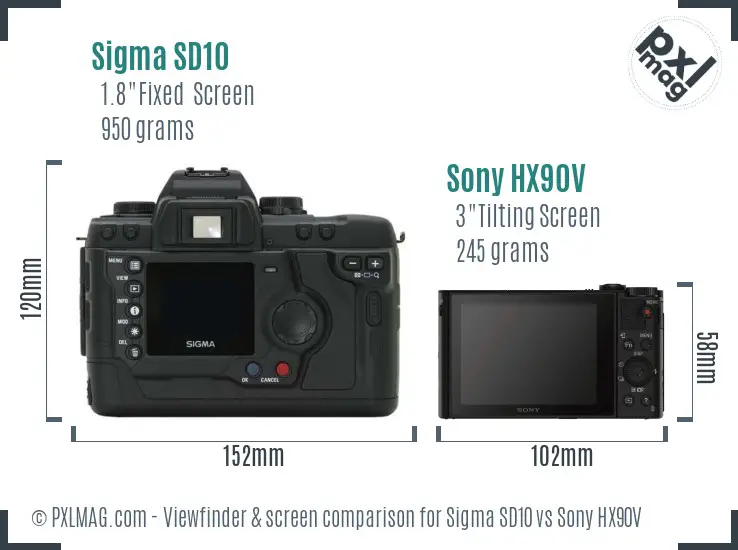 Sigma SD10 vs Sony HX90V Screen and Viewfinder comparison