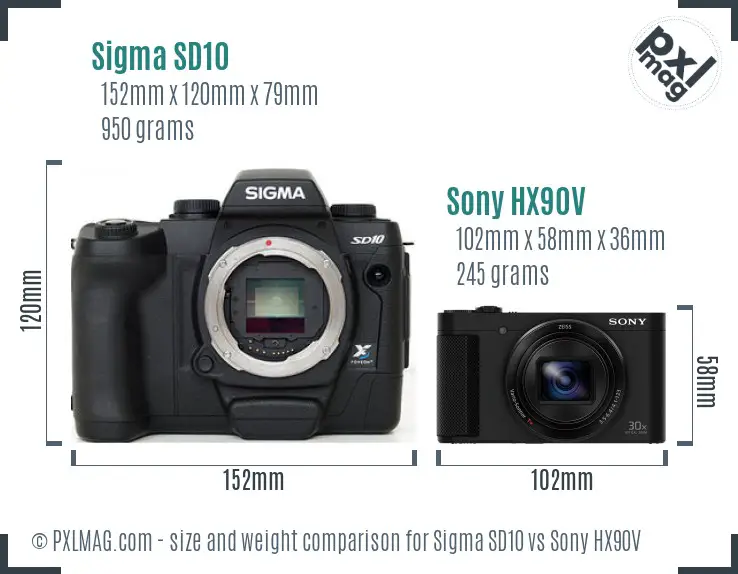 Sigma SD10 vs Sony HX90V size comparison