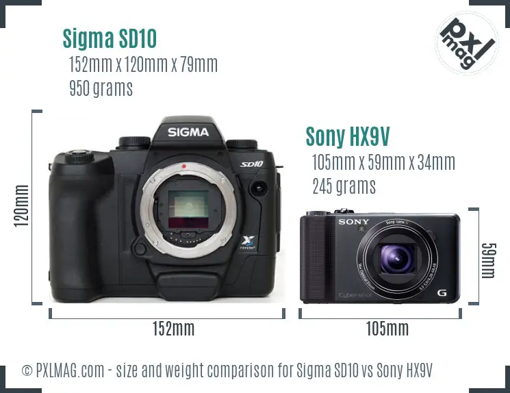 Sigma SD10 vs Sony HX9V size comparison