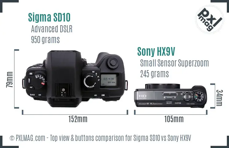 Sigma SD10 vs Sony HX9V top view buttons comparison