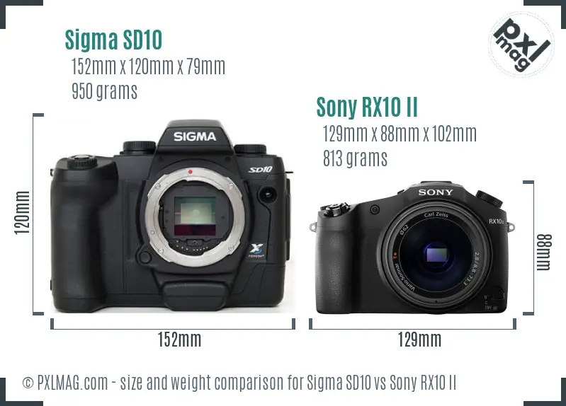 Sigma SD10 vs Sony RX10 II size comparison