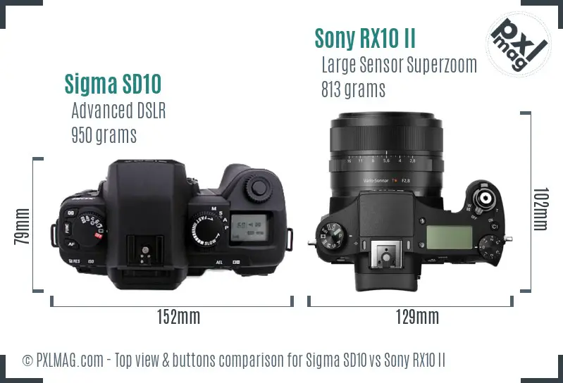 Sigma SD10 vs Sony RX10 II top view buttons comparison