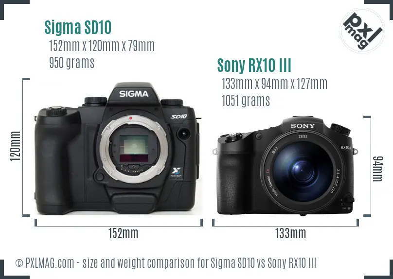 Sigma SD10 vs Sony RX10 III size comparison