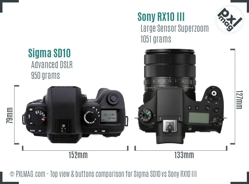 Sigma SD10 vs Sony RX10 III top view buttons comparison